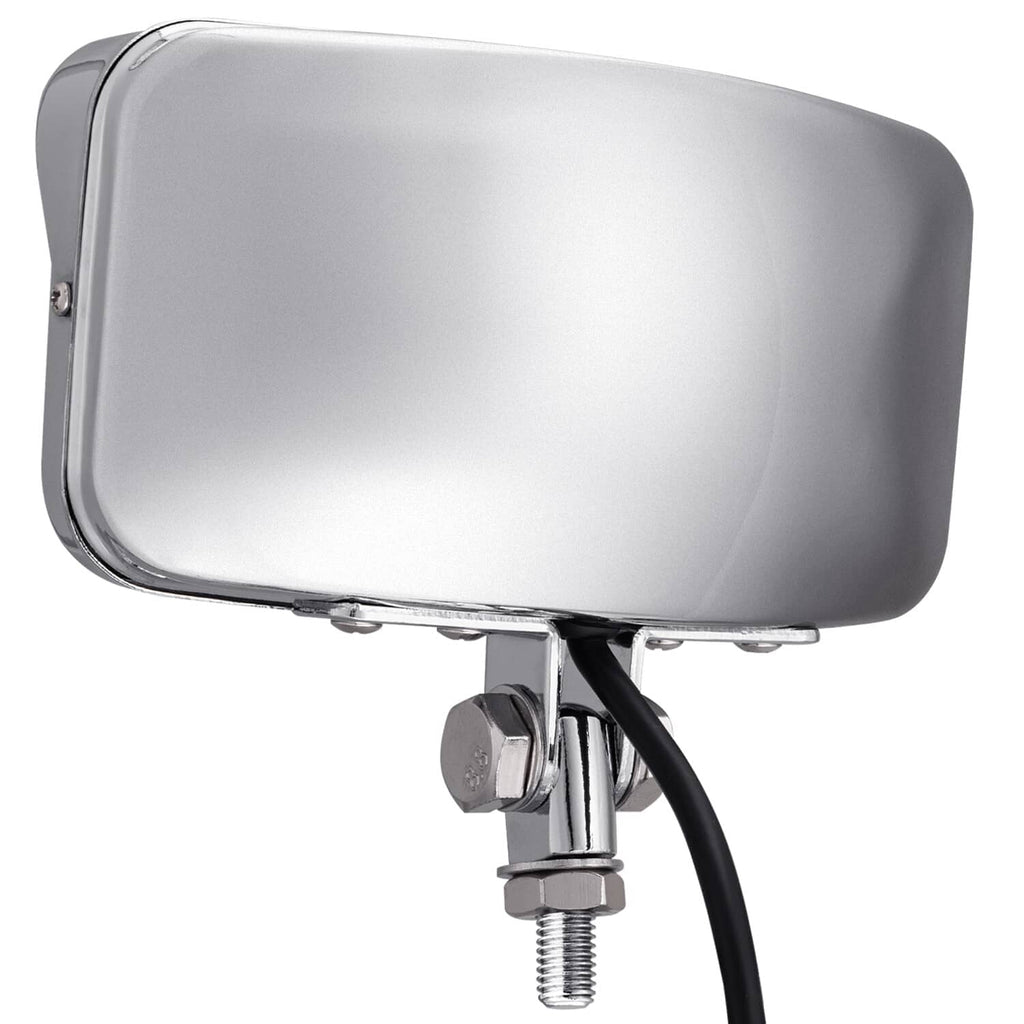 Chrome rectangular headlight with clear lens and adjustable side bracket with bolt
