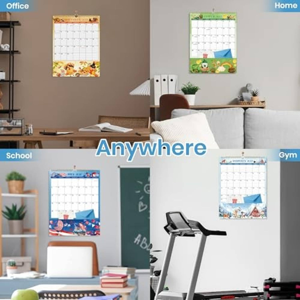 Pocket calendar set with multiple wall-hanging designs labeled for different rooms