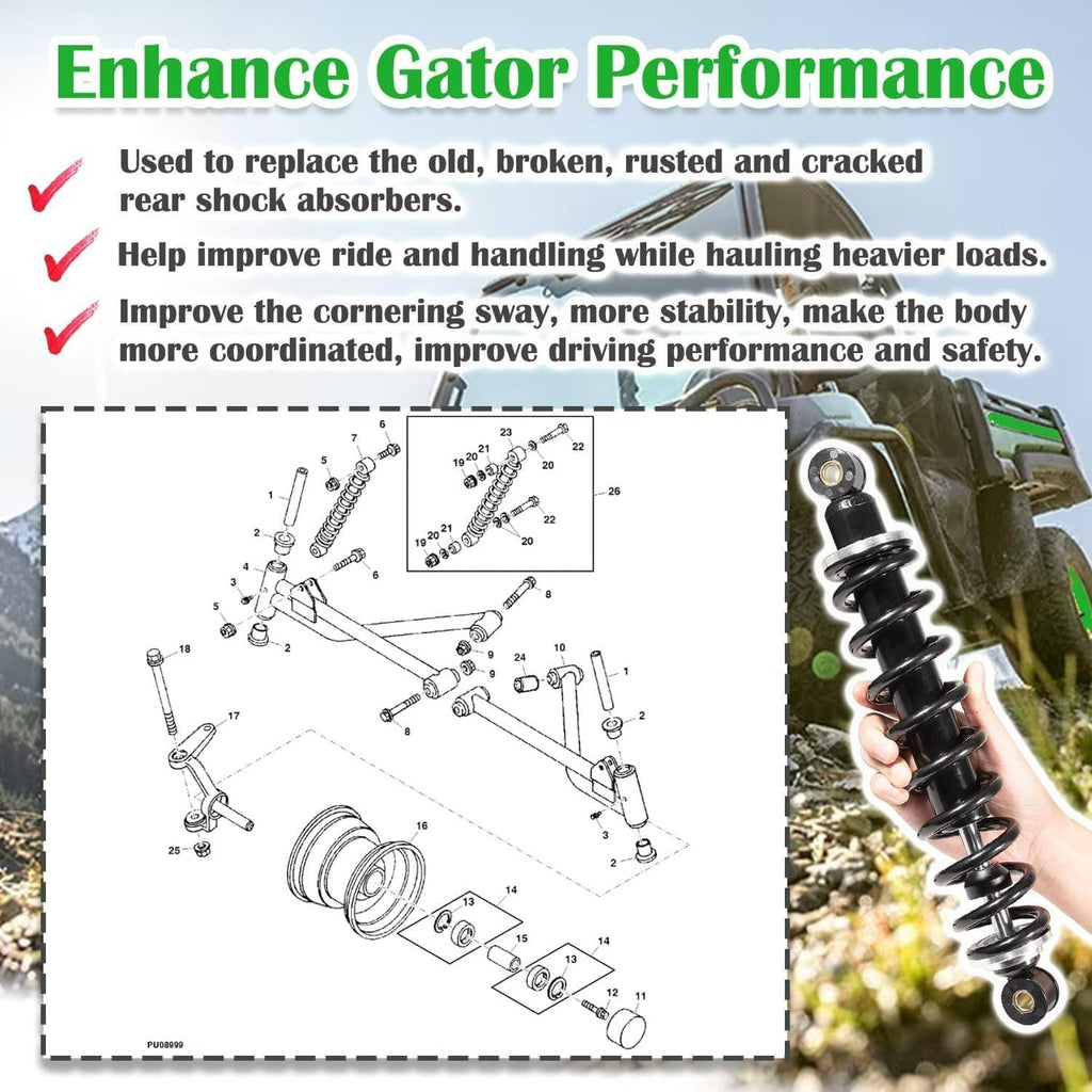 Front replacement shock absorber with black coil spring and silver mounting hardware