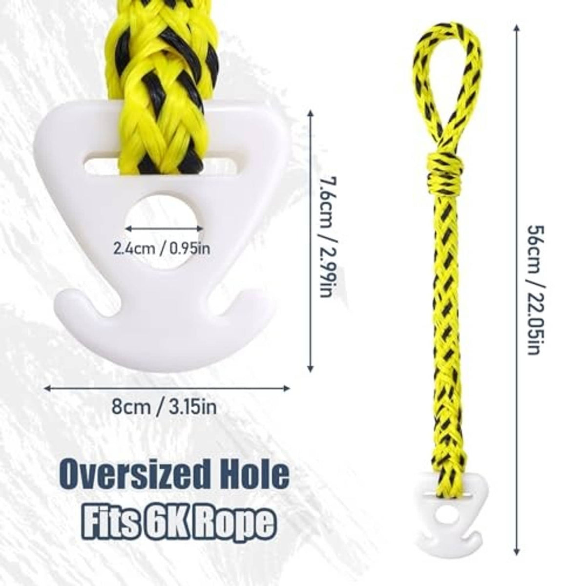 White quick-connect tubing connector with yellow rope and oversized mounting hole