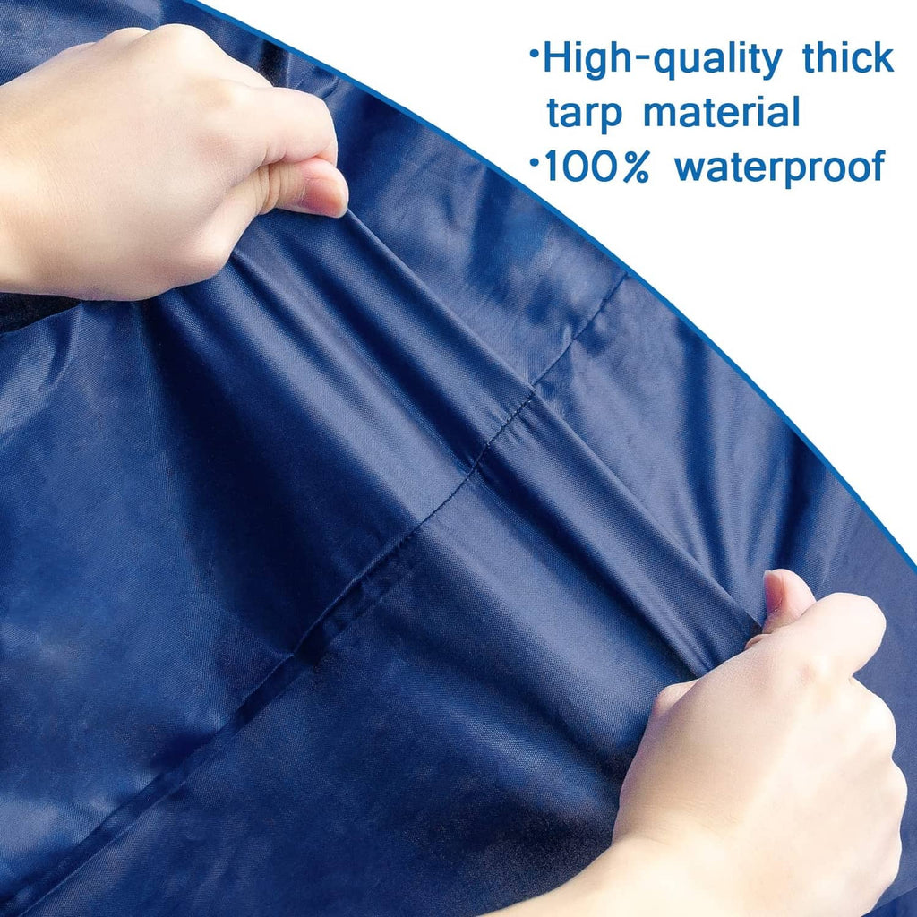 Navy waterproof mattress cover corner with stitched panels and smooth tarpaulin surface