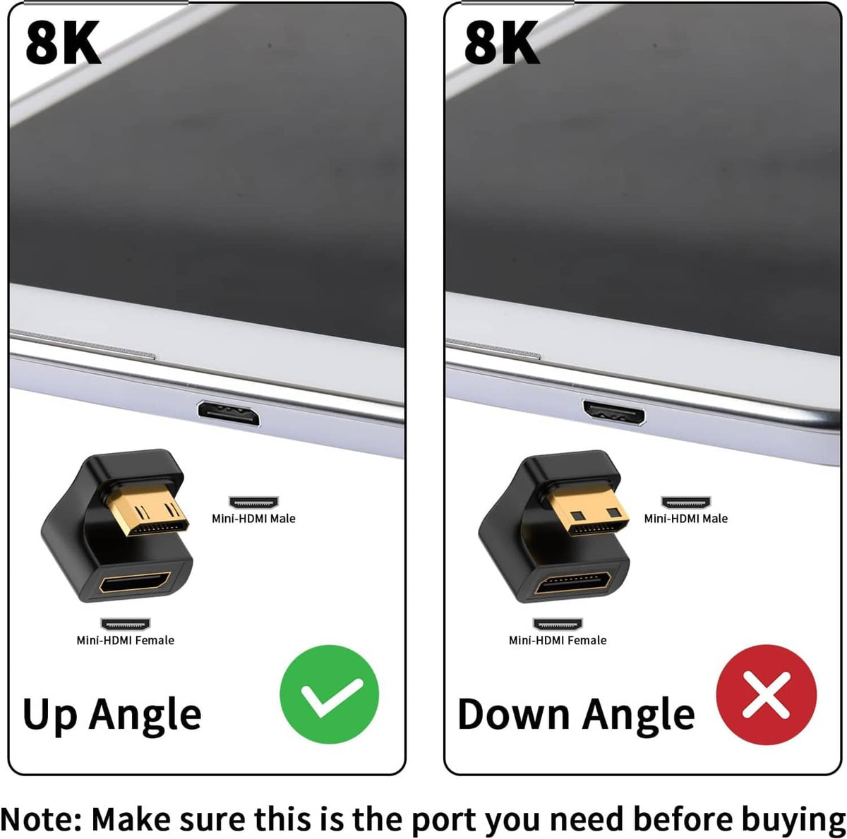Mini HDMI U-shape adapter for up-angle connection with gold male and female ports