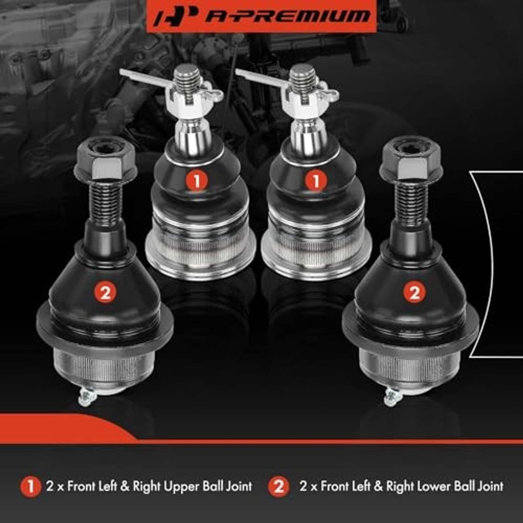 Four ball joints—2 upper and 2 lower—black boots with threaded studs and bases