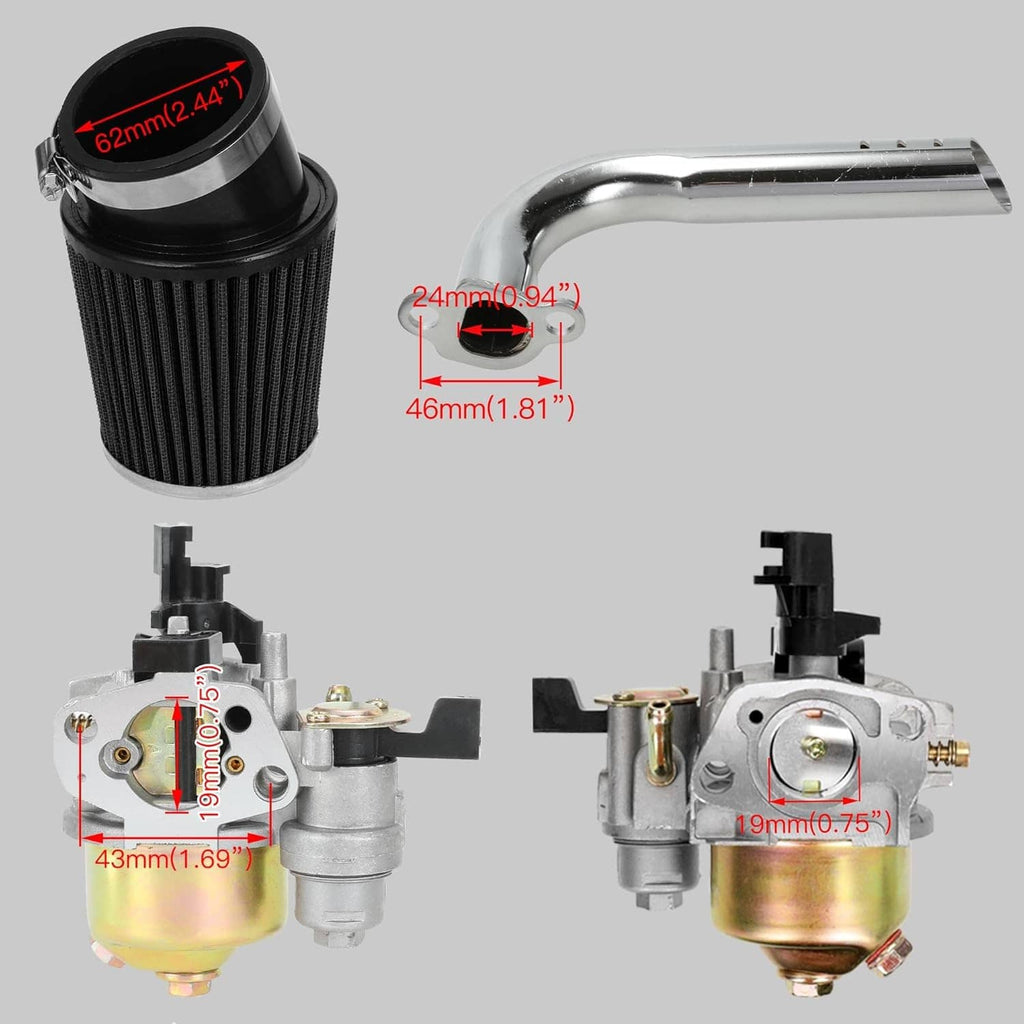 RivetOak YOXUFA Predator 212 Stage 1 Kit with 212cc Carburetor Exhaust Pipe black