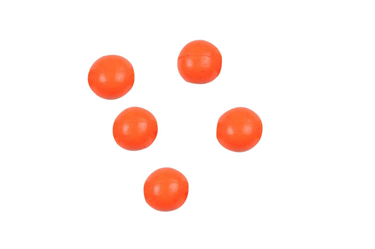 Fluorescent orange floating fishing bait eggs, five round pieces