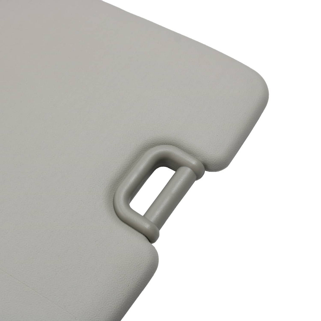 Gray sun visor pull handle with loop grip near front edge