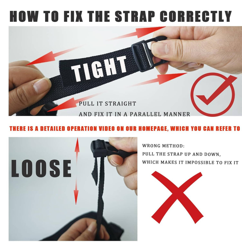 Adjustable black strap with buckle for securing a walker bag