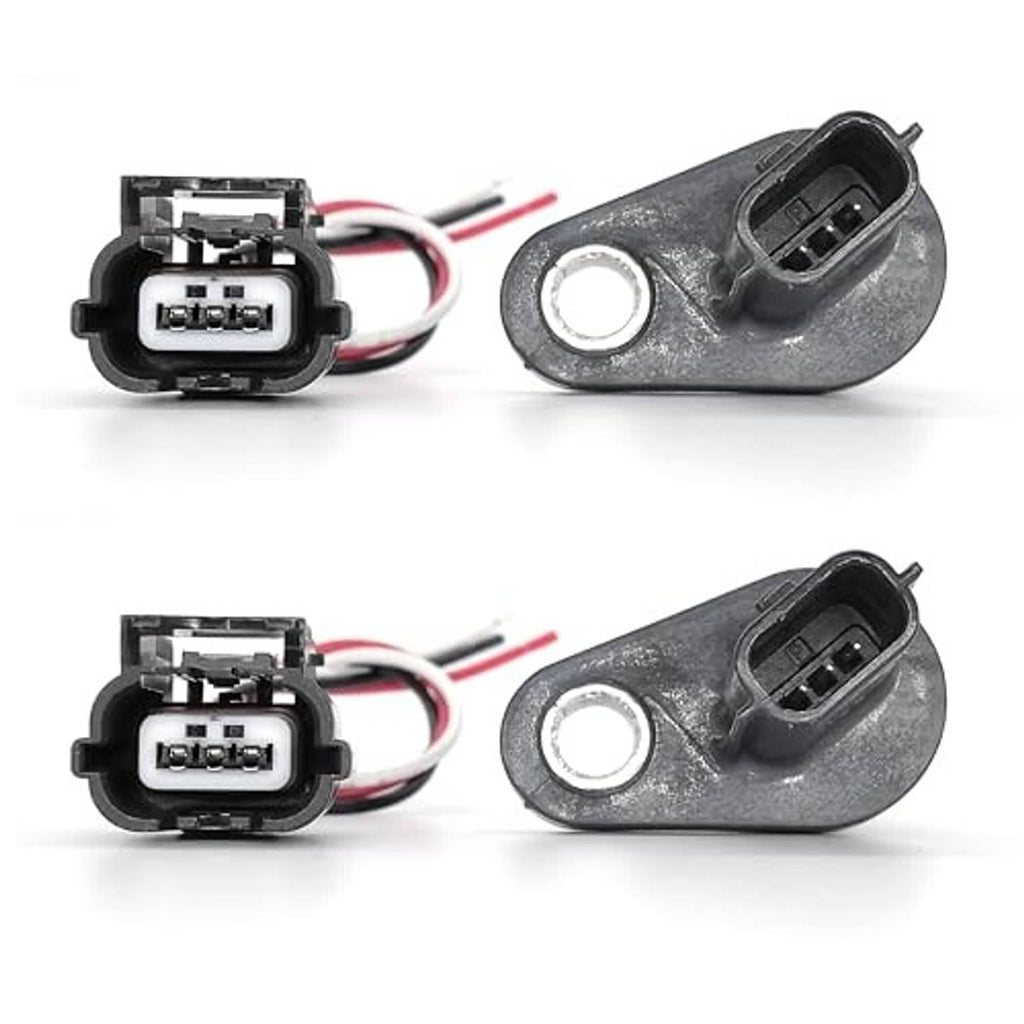 2 camshaft position sensors with metal base, gray connector plugs, and red/black wires