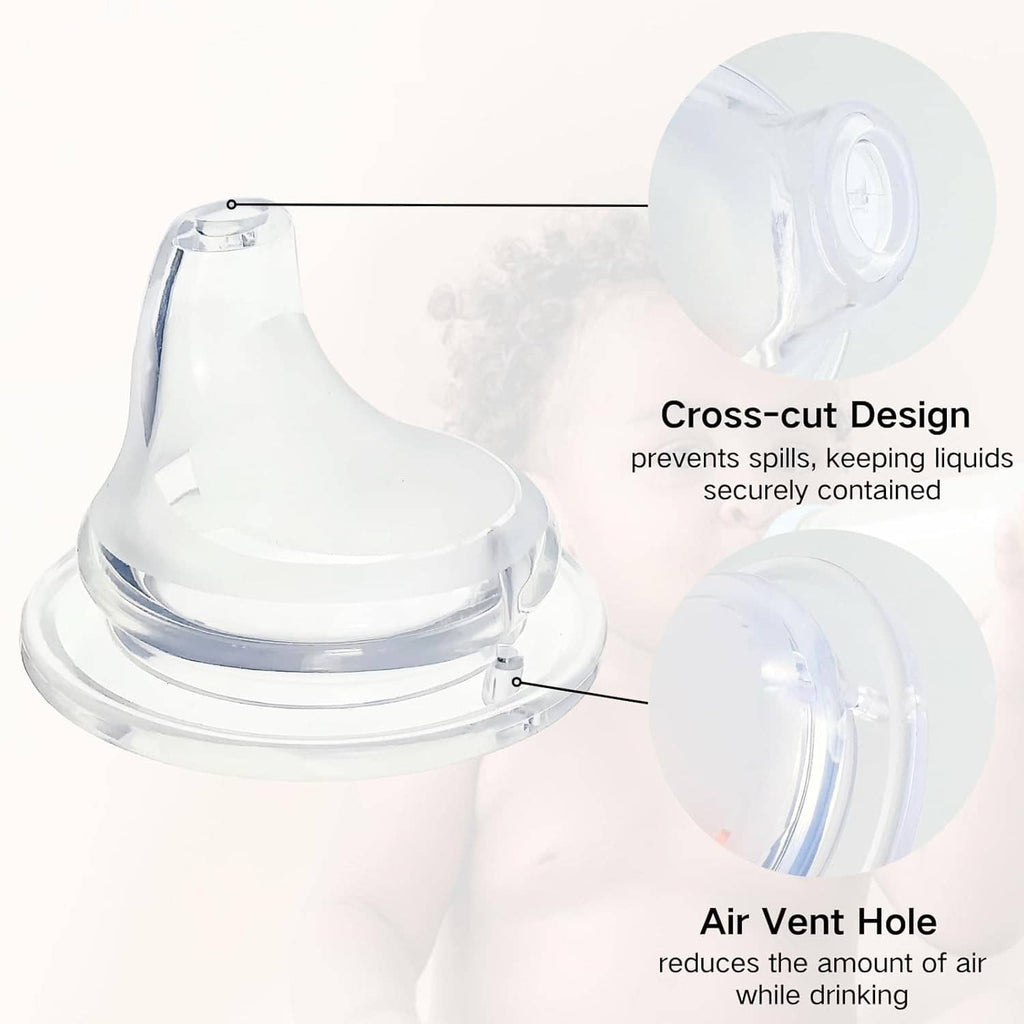 Replacement silicone spout with cross-cut design and air vent hole