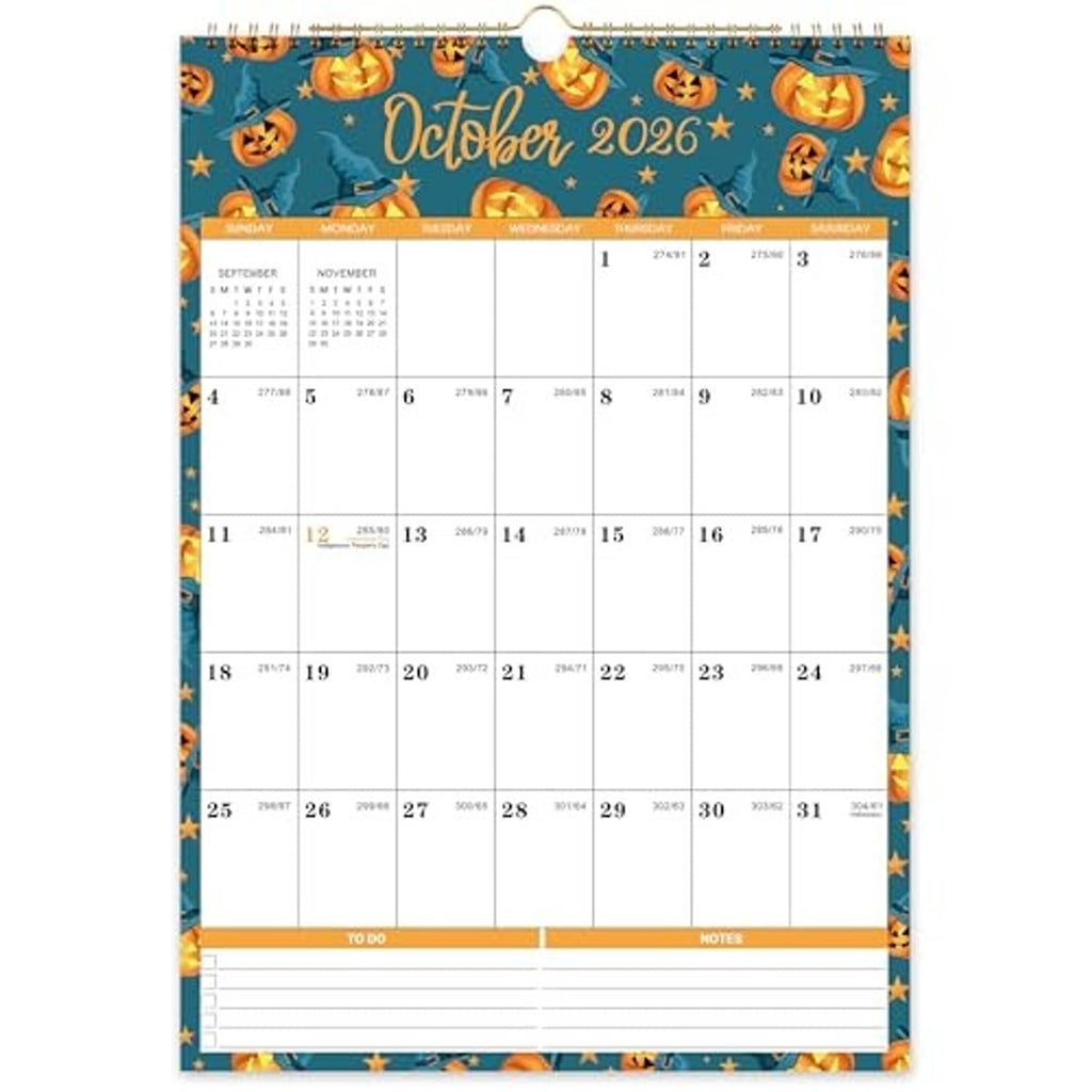 October 2026 wall calendar showing full month date layout with notes and to-do bars