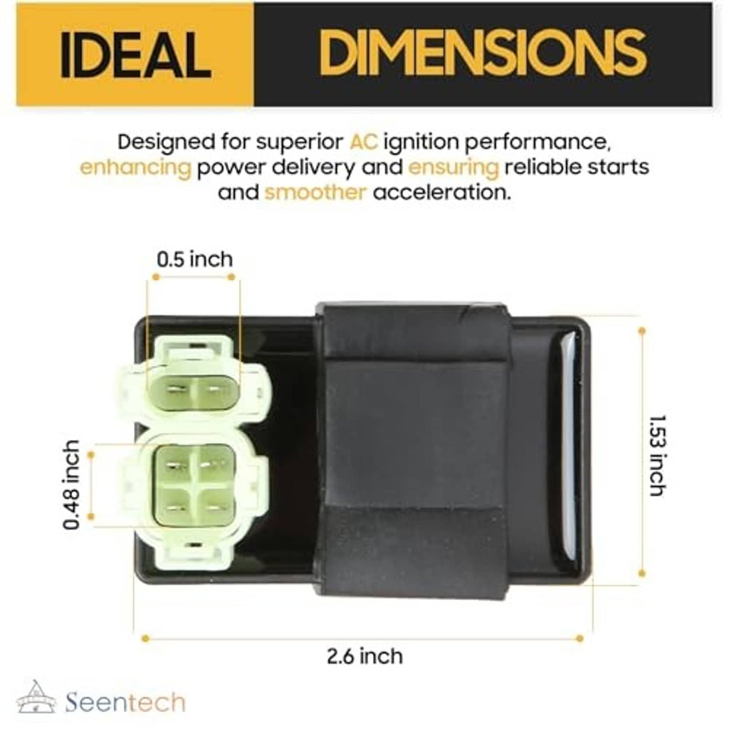 6-pin AC CDI ignition module with black body and light green plug sockets shown