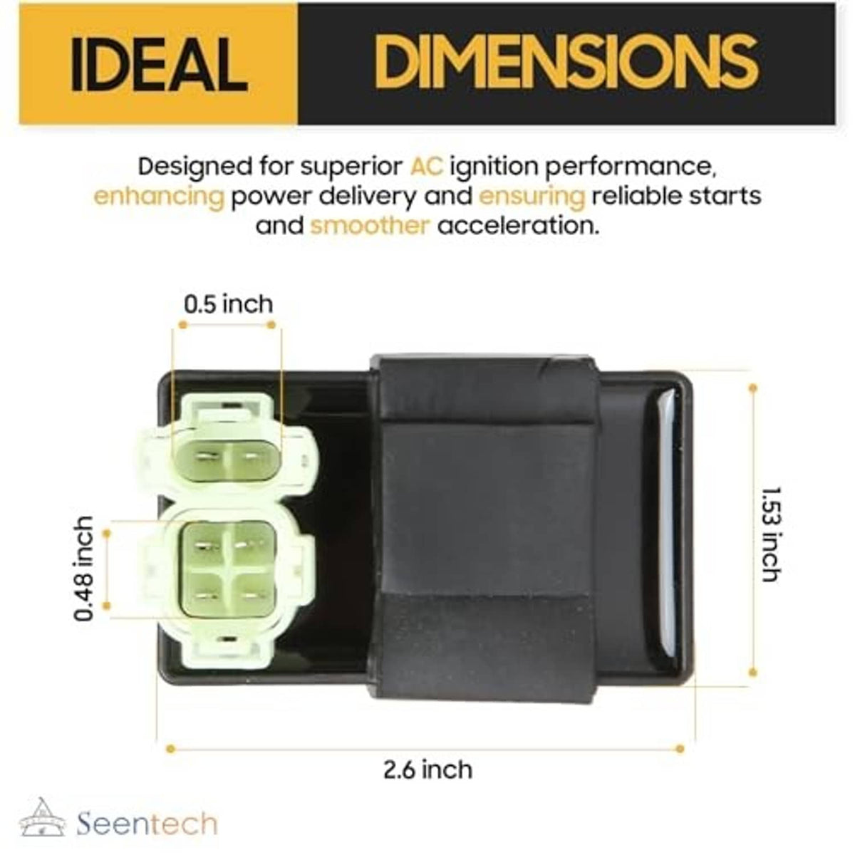 6-pin AC CDI ignition module with black body and light green plug sockets shown