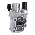 Solenoid spool valve with black electrical connector ports and metal housing.