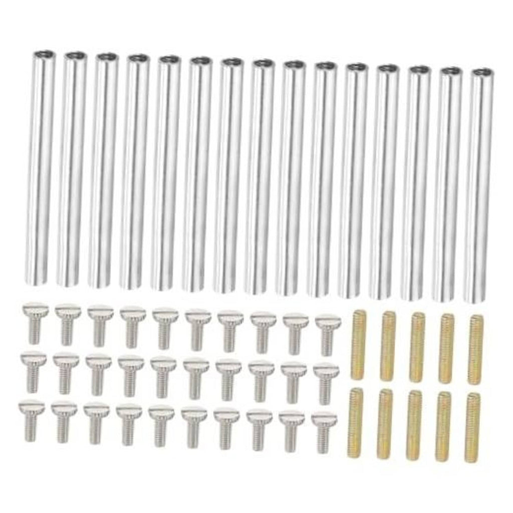 M4 coupling nut and screw kit with 50mm coupling rods, mixed steel and brass-colored parts