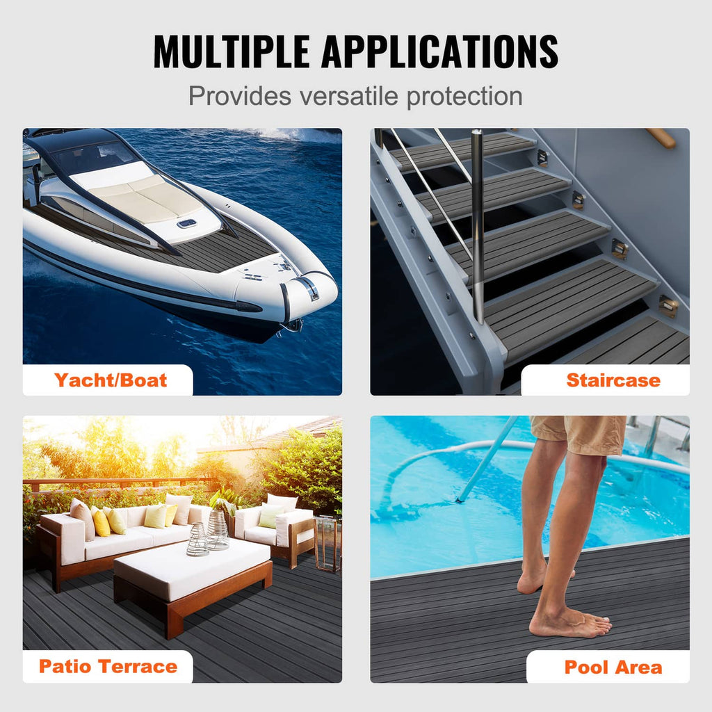 Dark gray boat deck flooring used as protection on yacht, stairs, patio, and pool