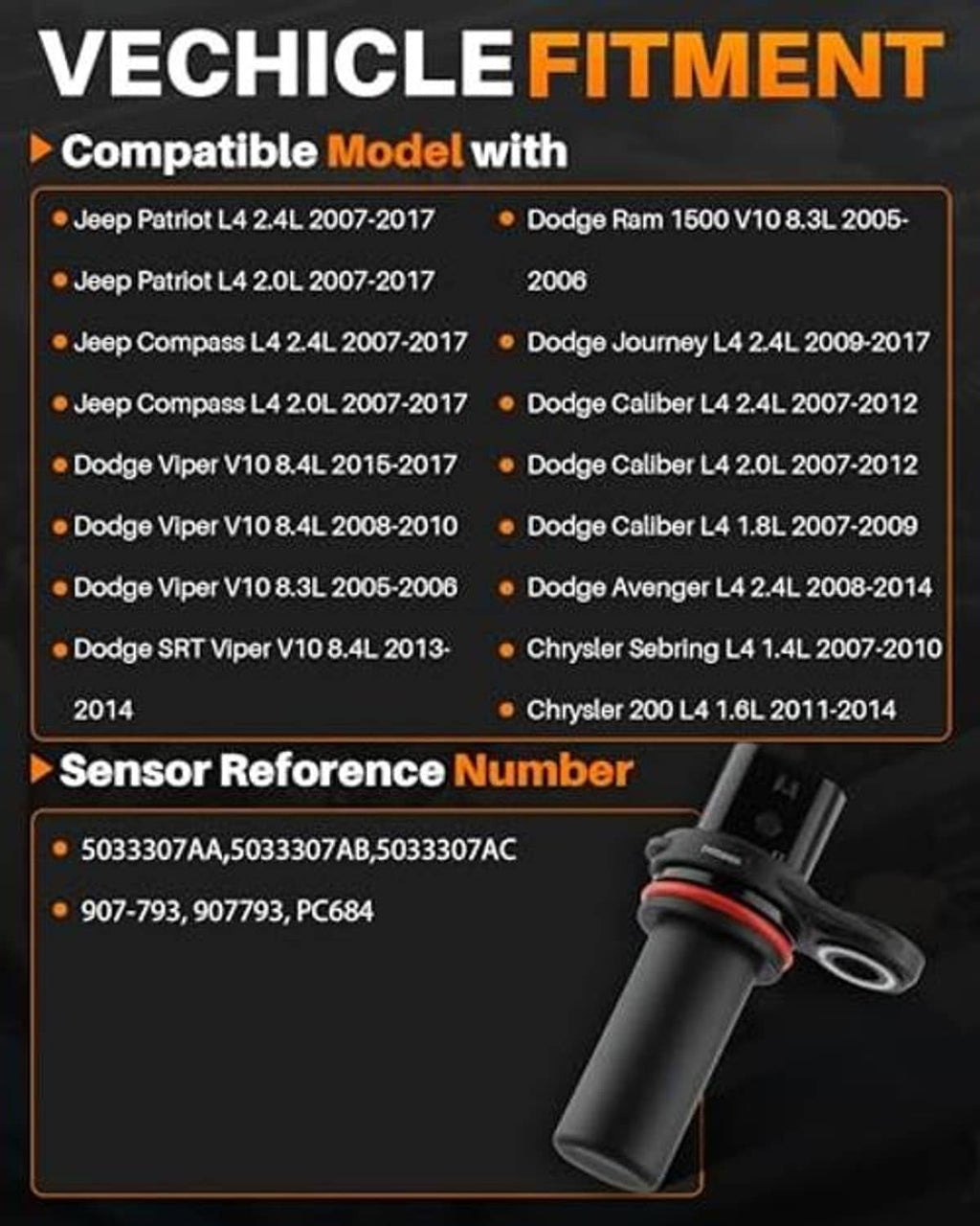 Crankshaft position sensor with red O-ring and electrical plug