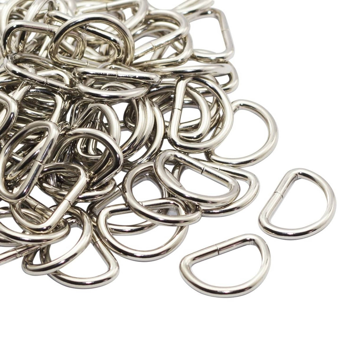 Nickel-plated non-welded D-ring metal buckles, loop rings (set of 100)