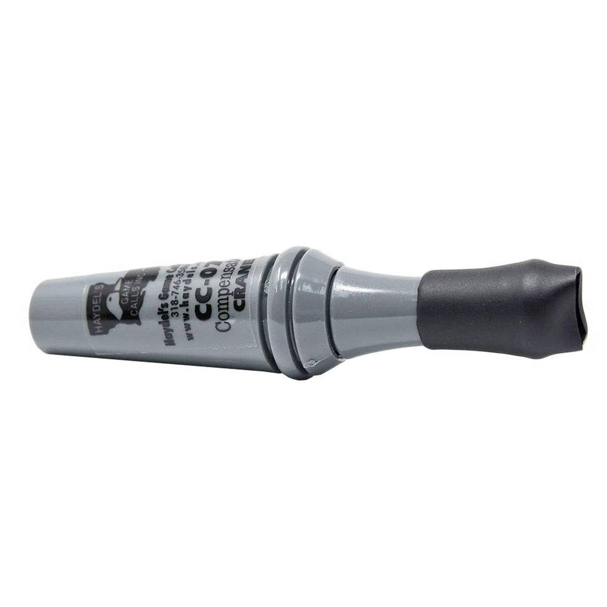 Haydel's compensator crane call, gray barrel with black bell tip, angled side view