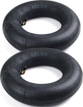 Two black 4.10/3.50-6 tire inner tubes laid side by side with valve stems