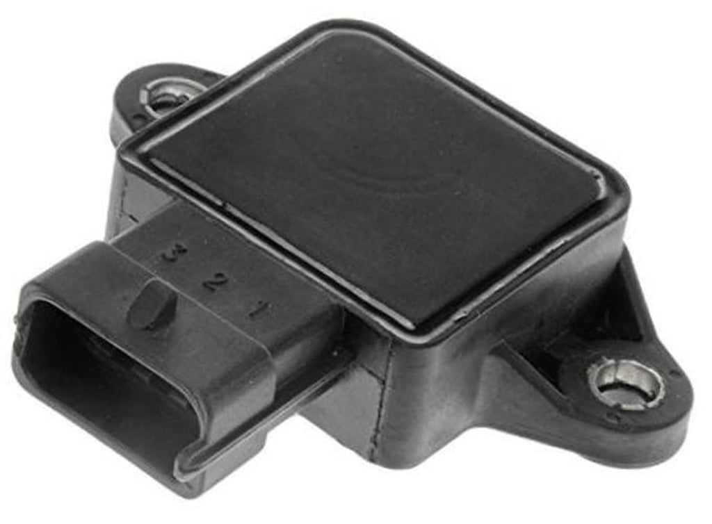 Throttle position sensor angled view with black connector housing and mounting tabs