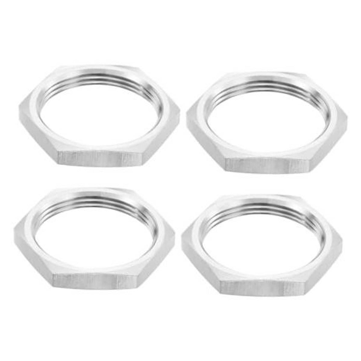 Set of thin hex lock nuts, silver tone, internal threads for plumbing