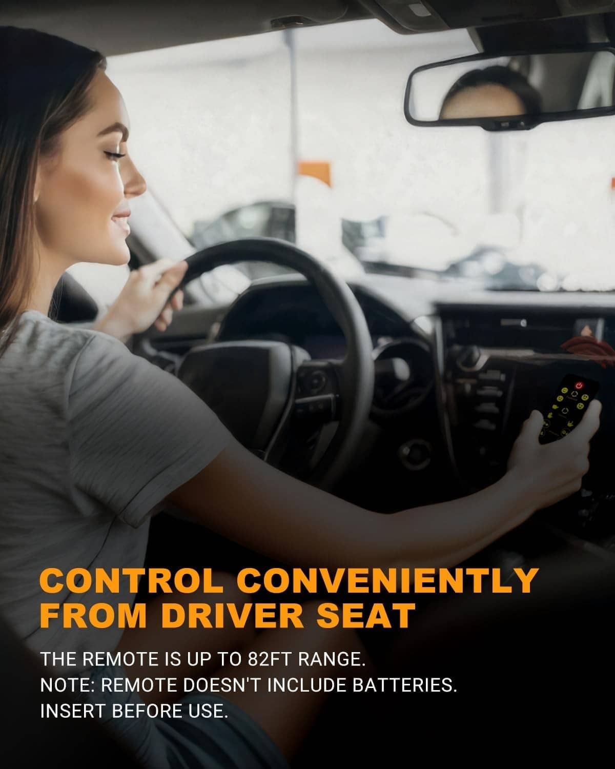 Driver holding remote for car LED hand-gesture light from the seat