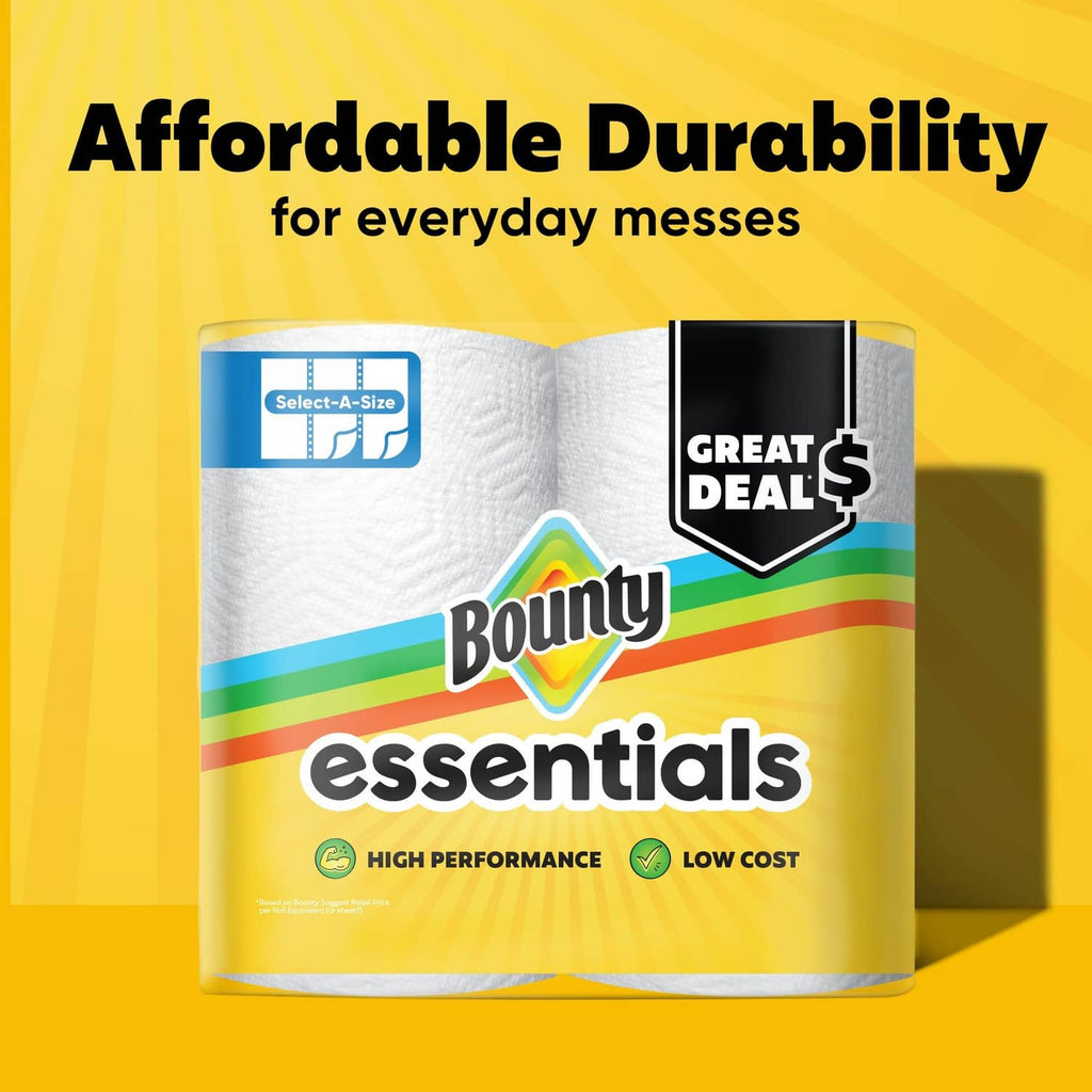 White paper towel multipack with Bounty essentials branding and Great Deal badge