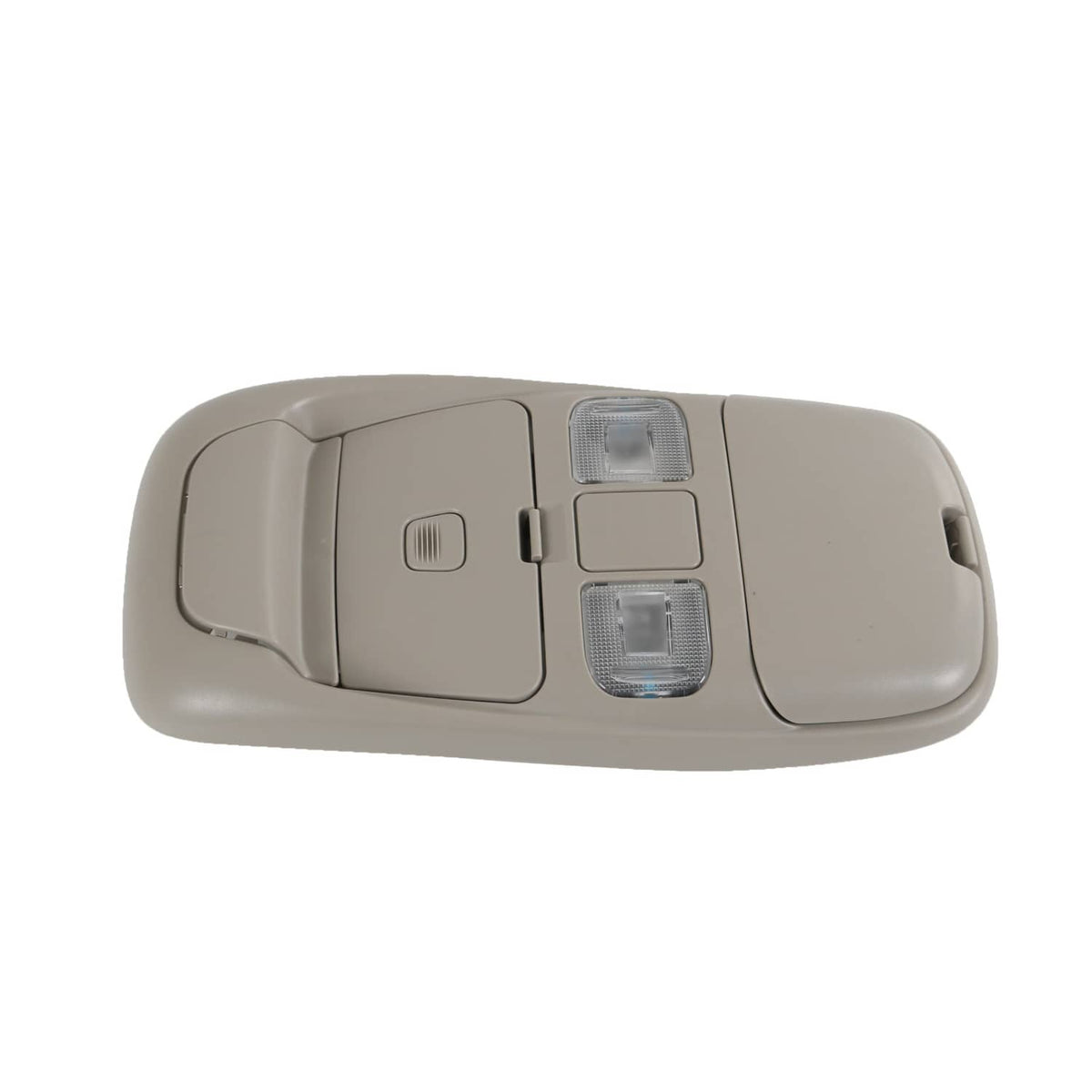 Beige overhead console dome light module with three clear lens panels