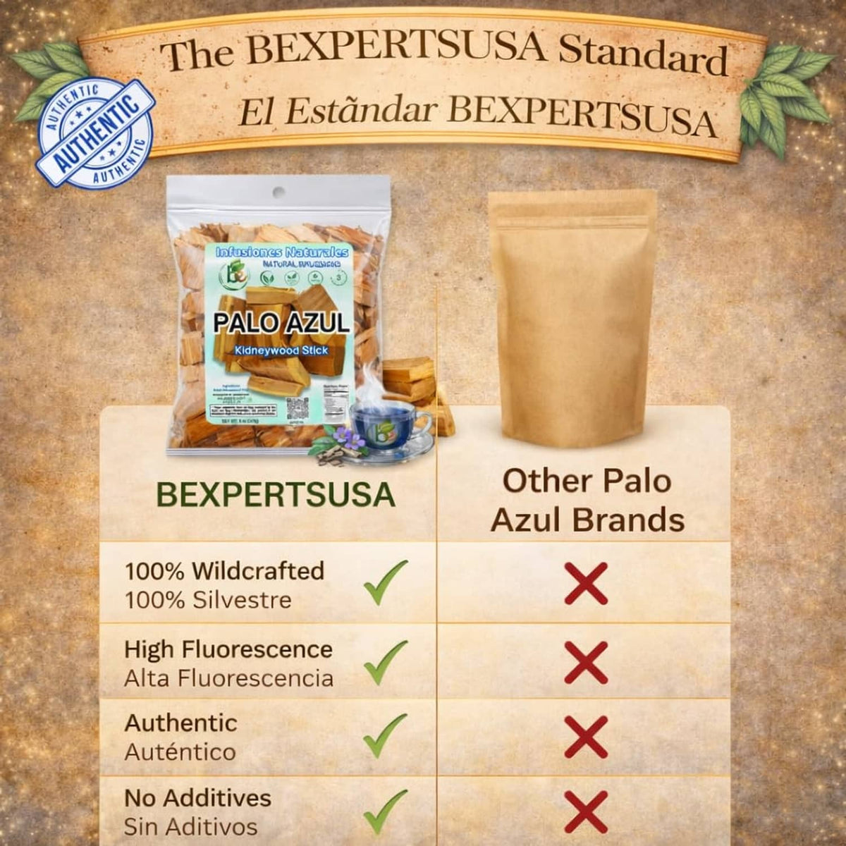 Palo Azul herbal tea pouch with loose kidneywood sticks