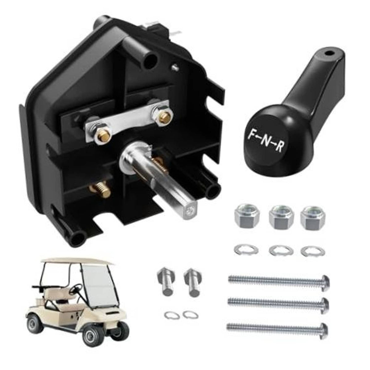 Black forward and reverse switch assembly with F-N-R handle and mounting hardware
