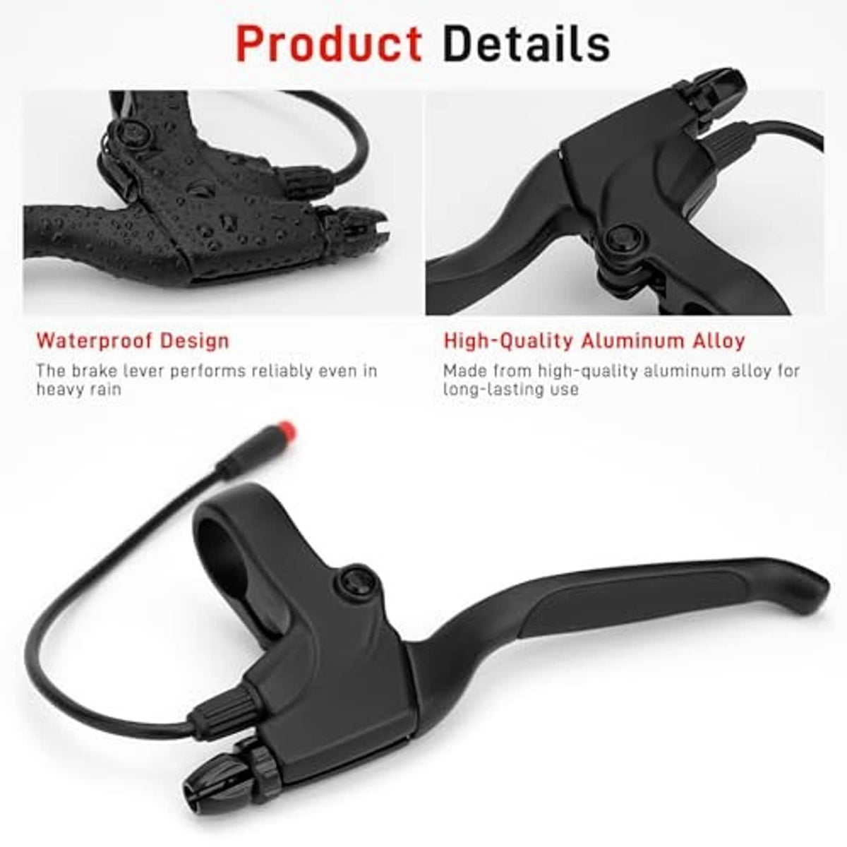 Black right brake handle lever with cable housing and textured grip
