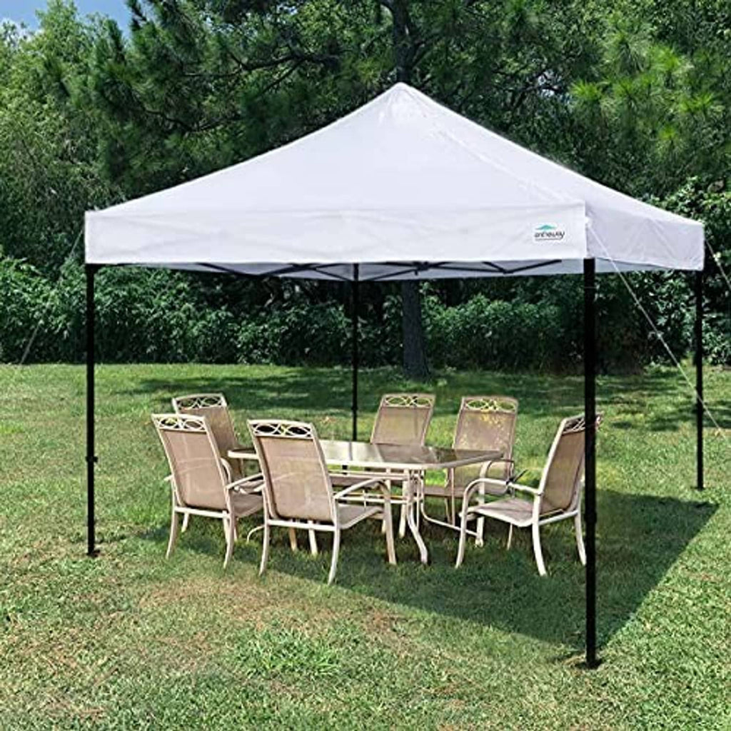 White pop-up tent canopy top with roof fabric and stitched edge trim