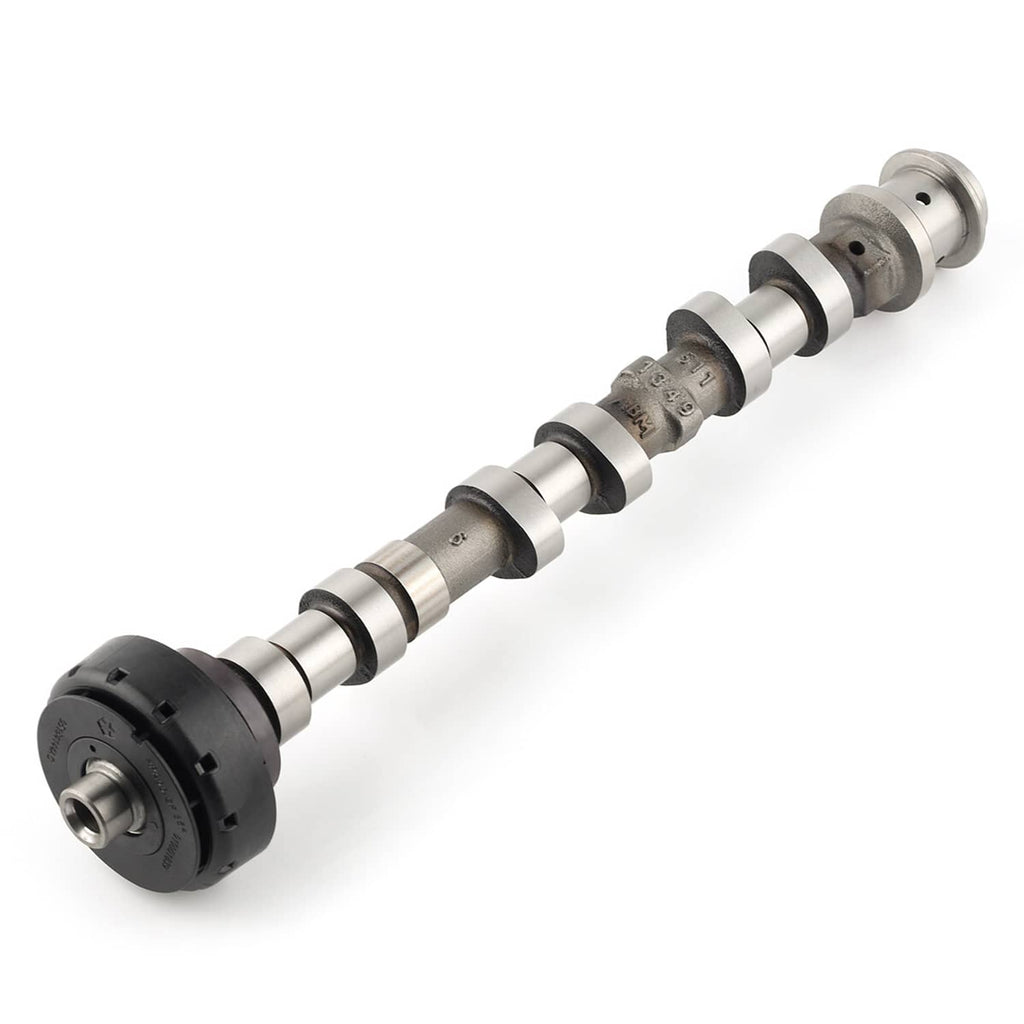 Right side exhaust camshaft with black end hub and silver camshaft lobes