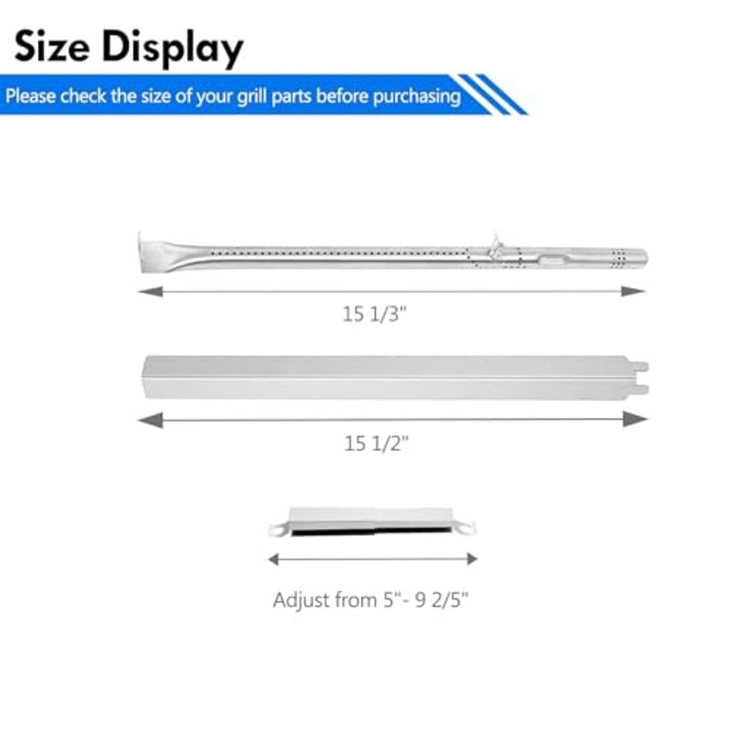 Stainless steel heat tent and burner tube dimensions diagram with adjust range