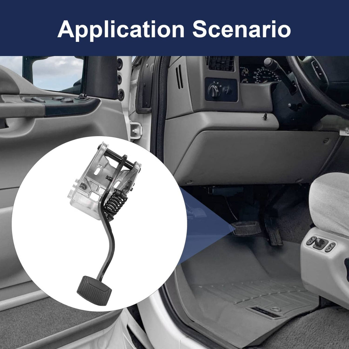 Clutch pedal assembly with black rubber pad and metal linkage bracket