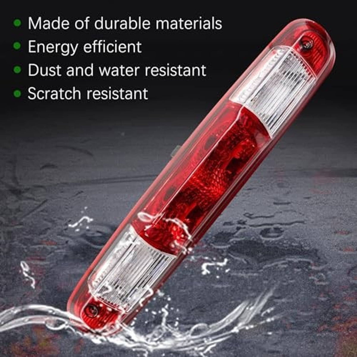 Red rear center high mount brake light with clear reflector lens and red center
