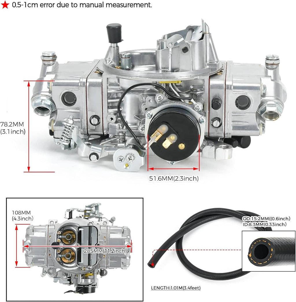 Four-barrel carburetor with electric choke, front view with illustrated plug and sensor