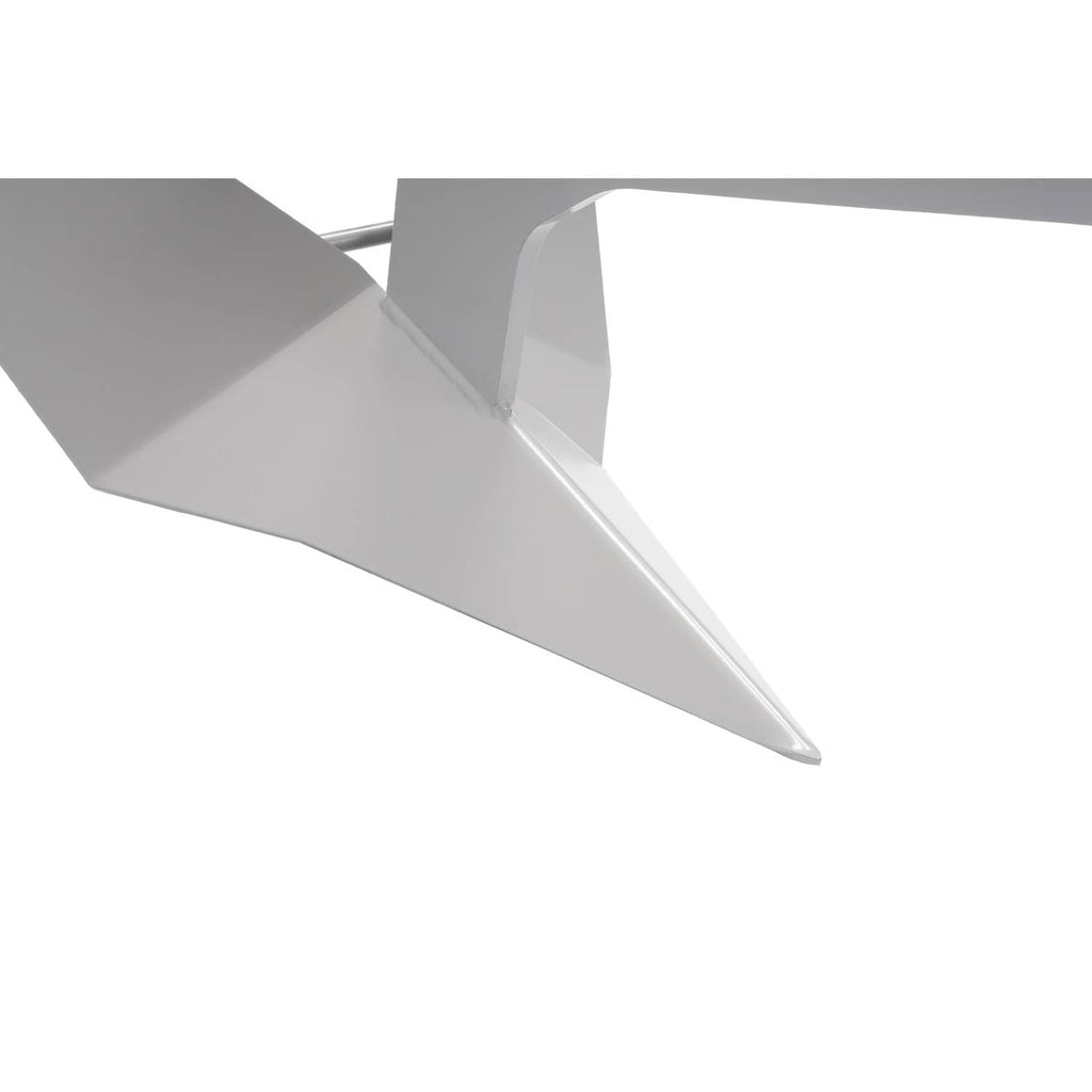 Delta-style wing anchor with triangular flukes and shank, silver steel