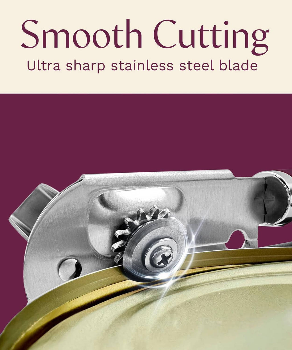 Stainless steel can opener blade and cutting wheel with mauve body