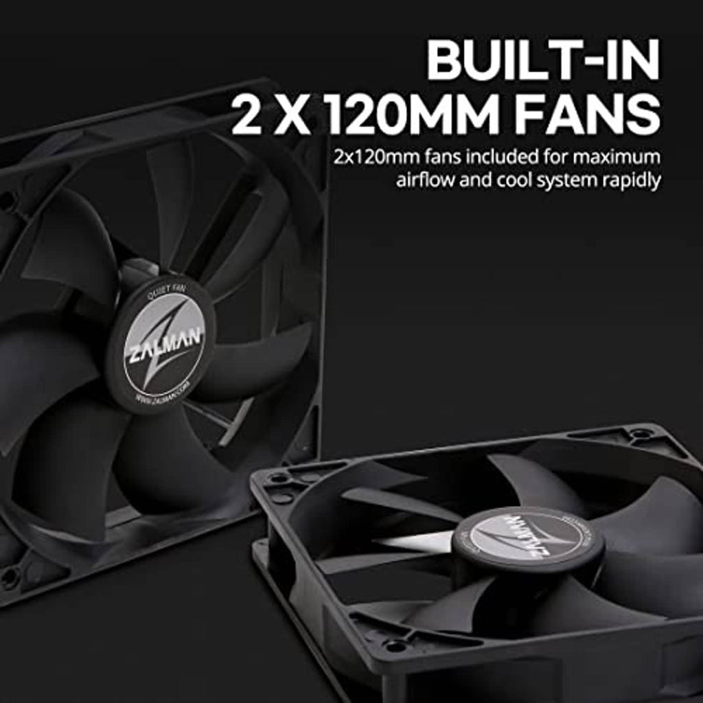 Black ATX mid-tower PC case with two preinstalled 120mm fans