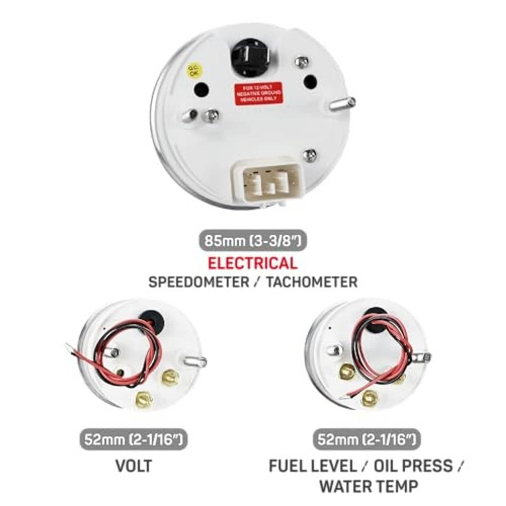 White gauge rear plate with wiring leads and 85mm electrical speedometer hardware