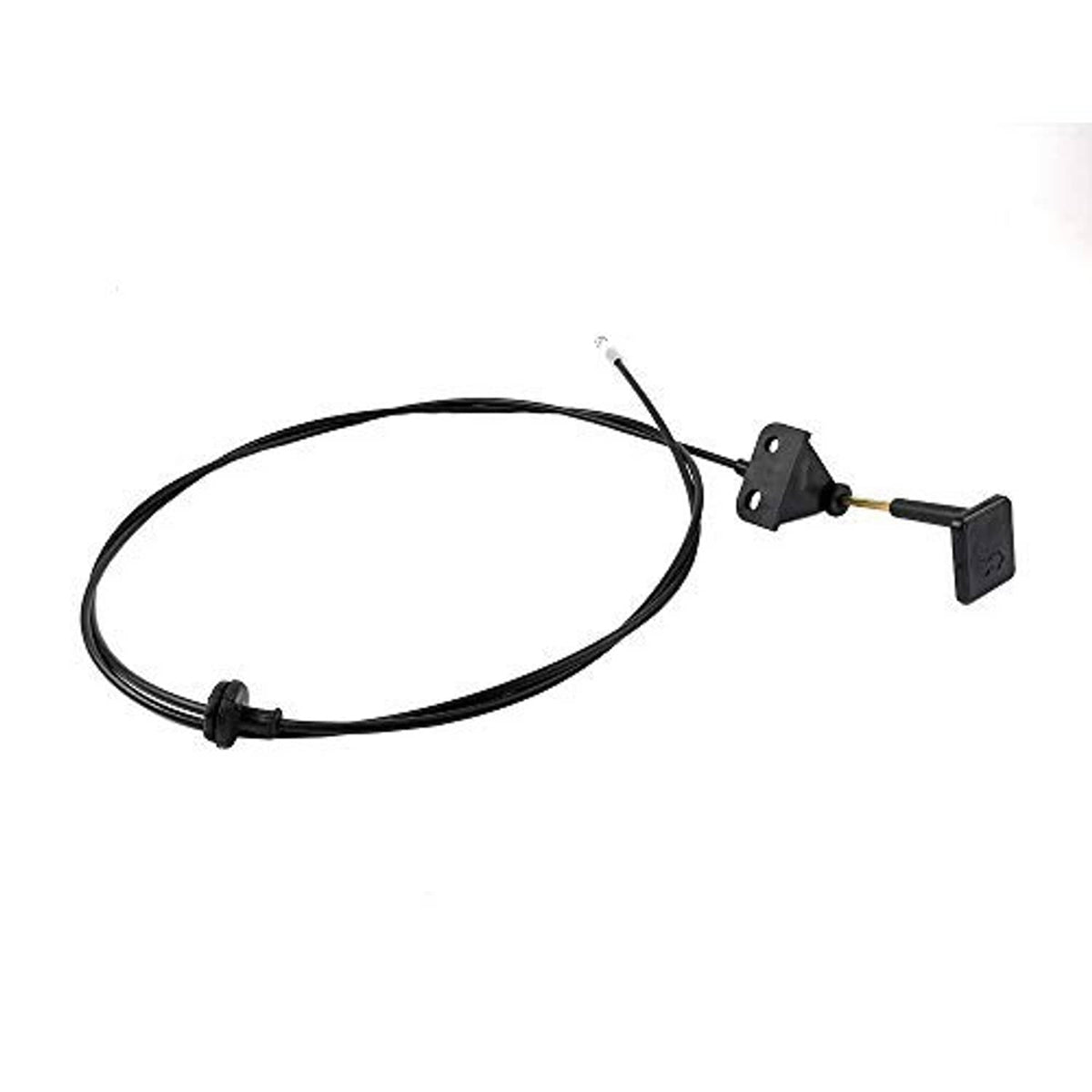 Hood latch release cable wire with black handle and mounting bracket