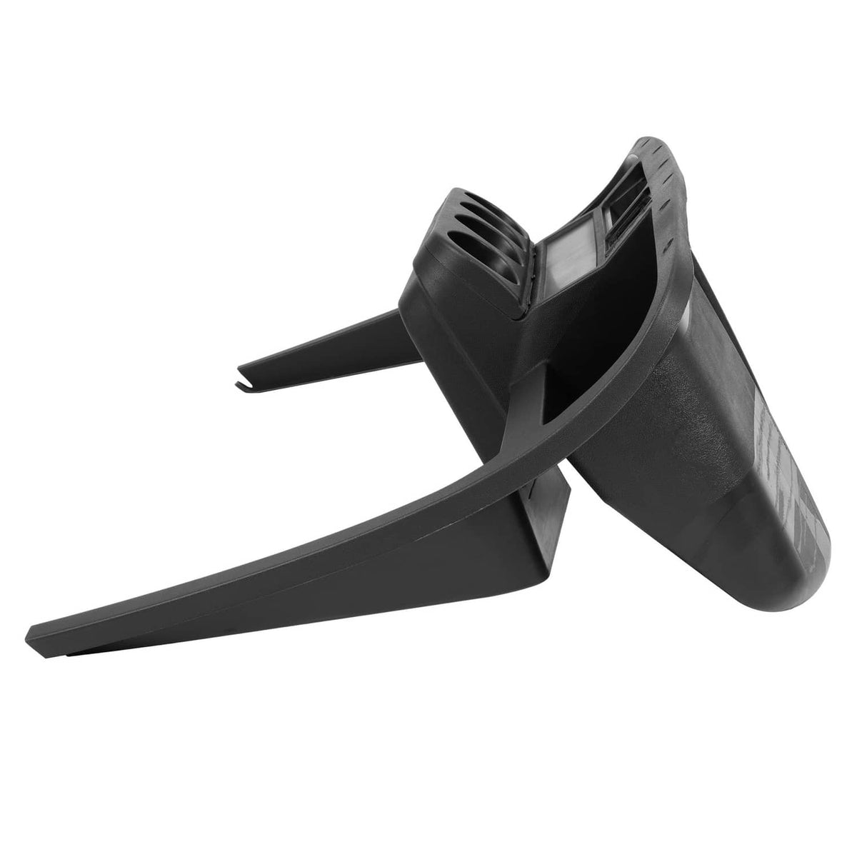 Black dash cover corner detail with vented side and mounting tab