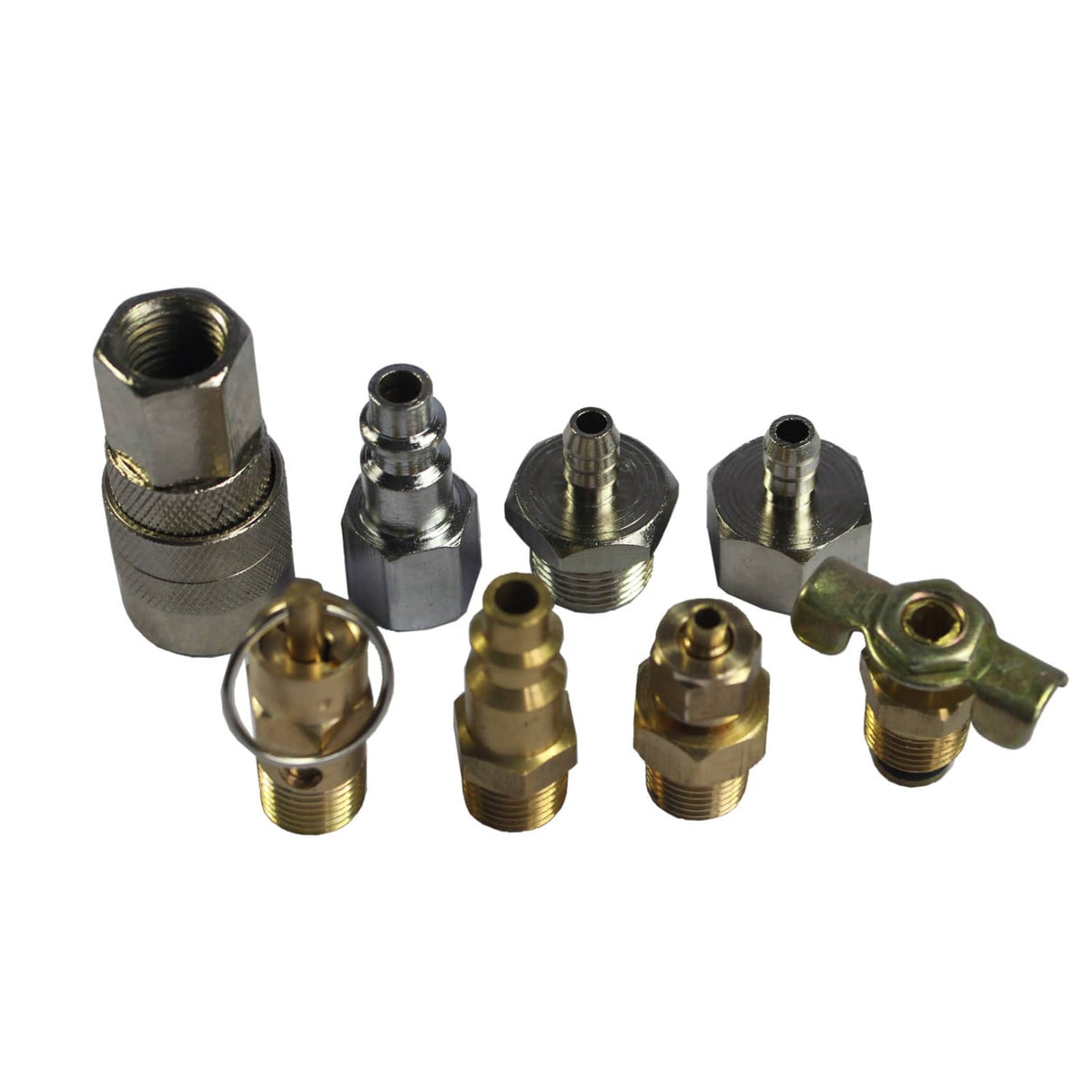 Onboard air system nozzle and brass fittings set with multiple threaded connectors