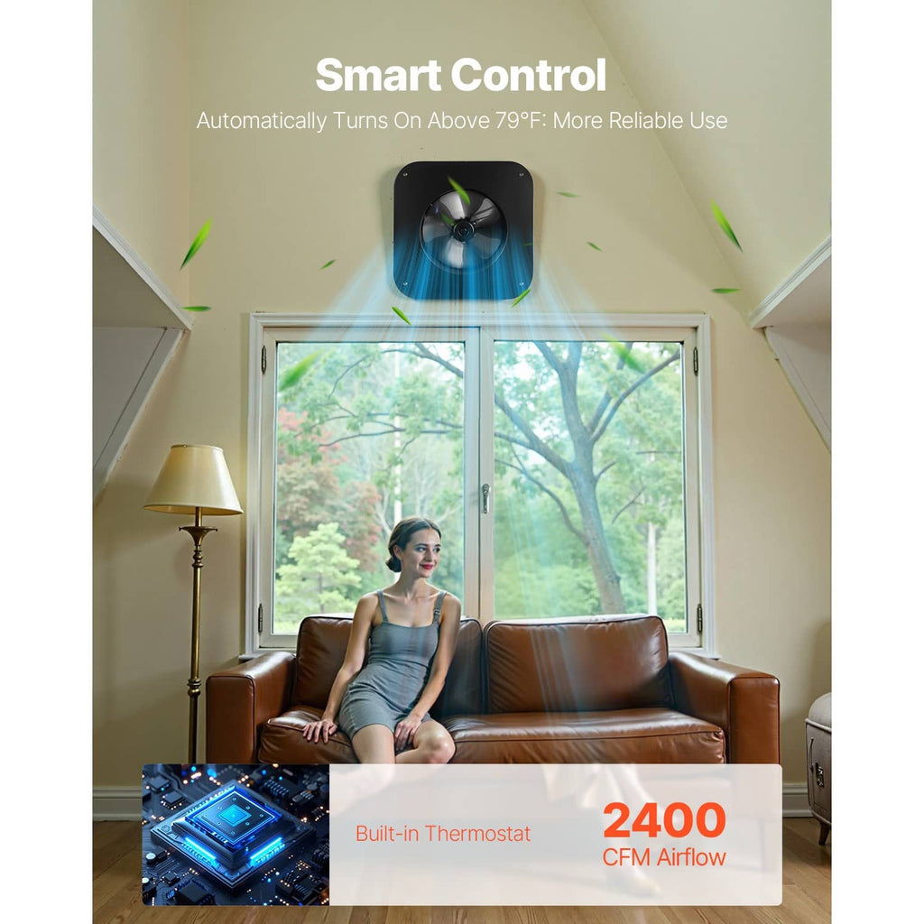 Solar attic exhaust fan with smart control and built-in thermostat display