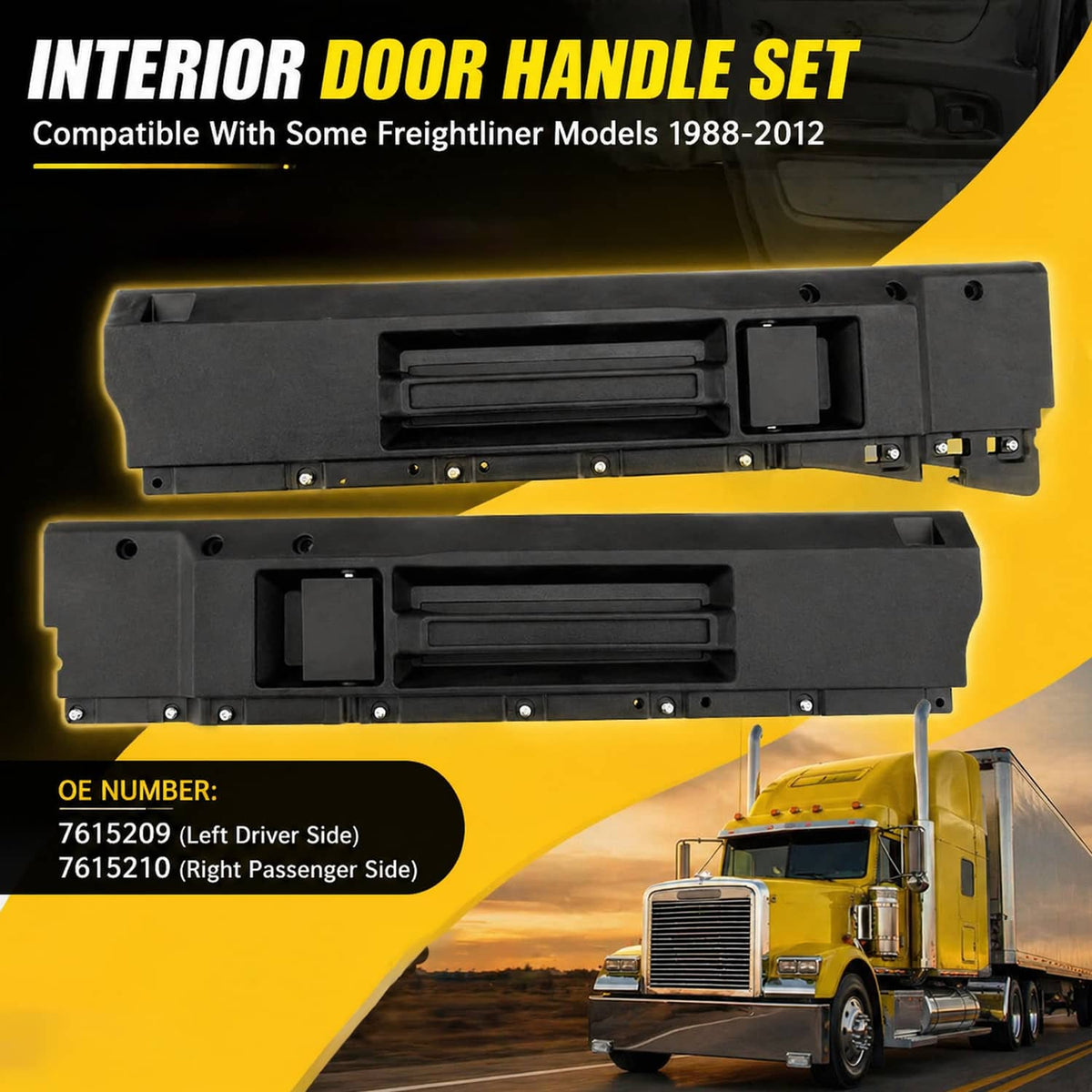 Interior door handle set with two black panels, recessed handle grips, and OE mounting holes