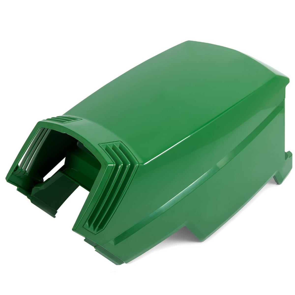 Green tractor hood assembly with vented grille opening on the front-left edge.