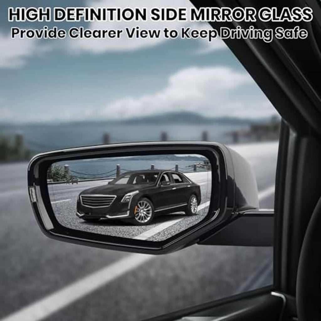 Left driver-side mirror with large reflective glass mounted on car door