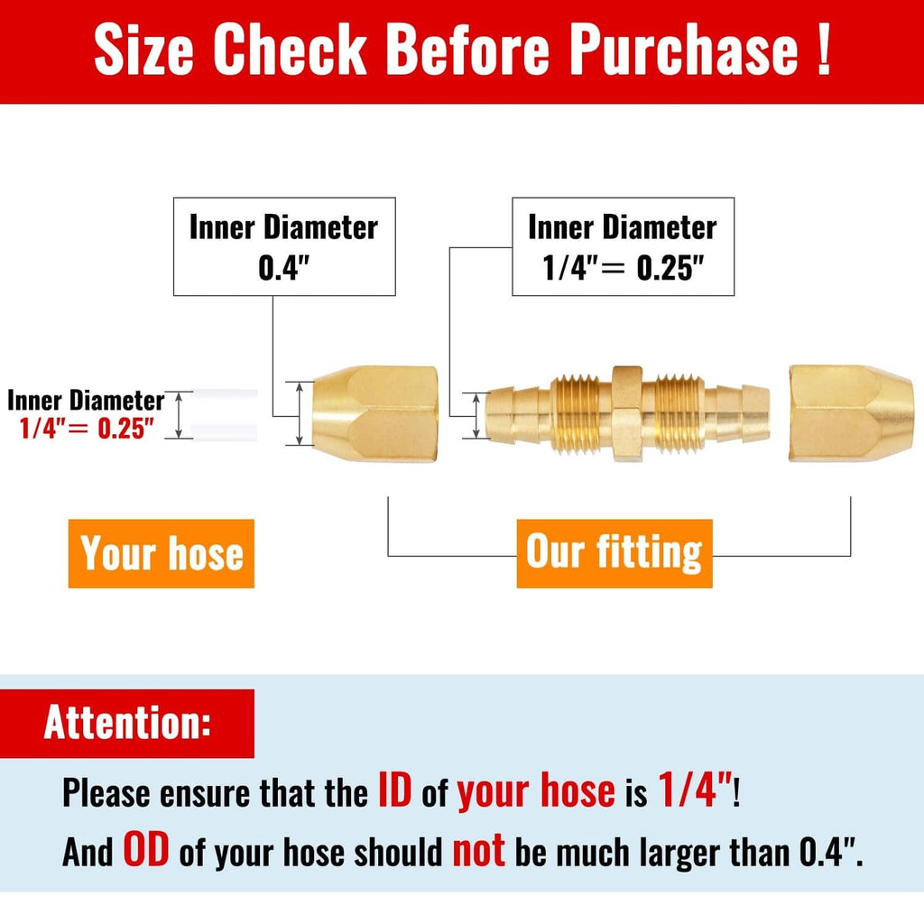 Brass 1/4 in barb air hose splicer fitting with barbed ends