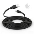 26ft black USB-A to USB-C charging cable with coiled length and metal connectors